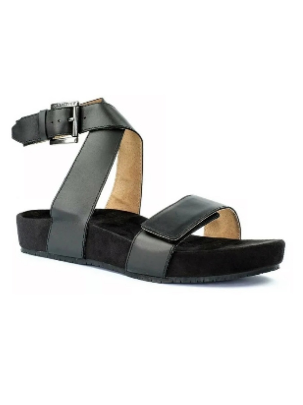 Revitalign Swell Black Leather Buckle Sandals, Size 8
